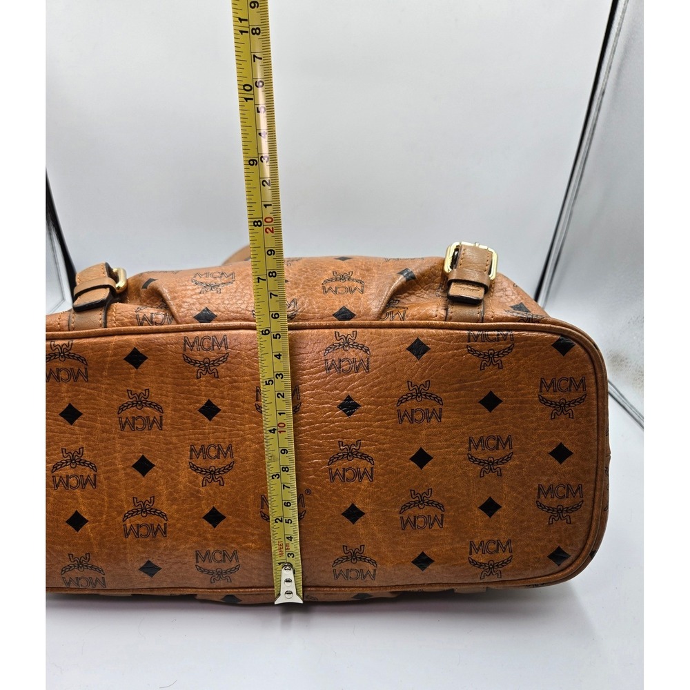 MCM Vintage Cognac Coated‎ Canvas Leather Trimmed Shoulder Bag Tote Purse - Picture 4 of 12